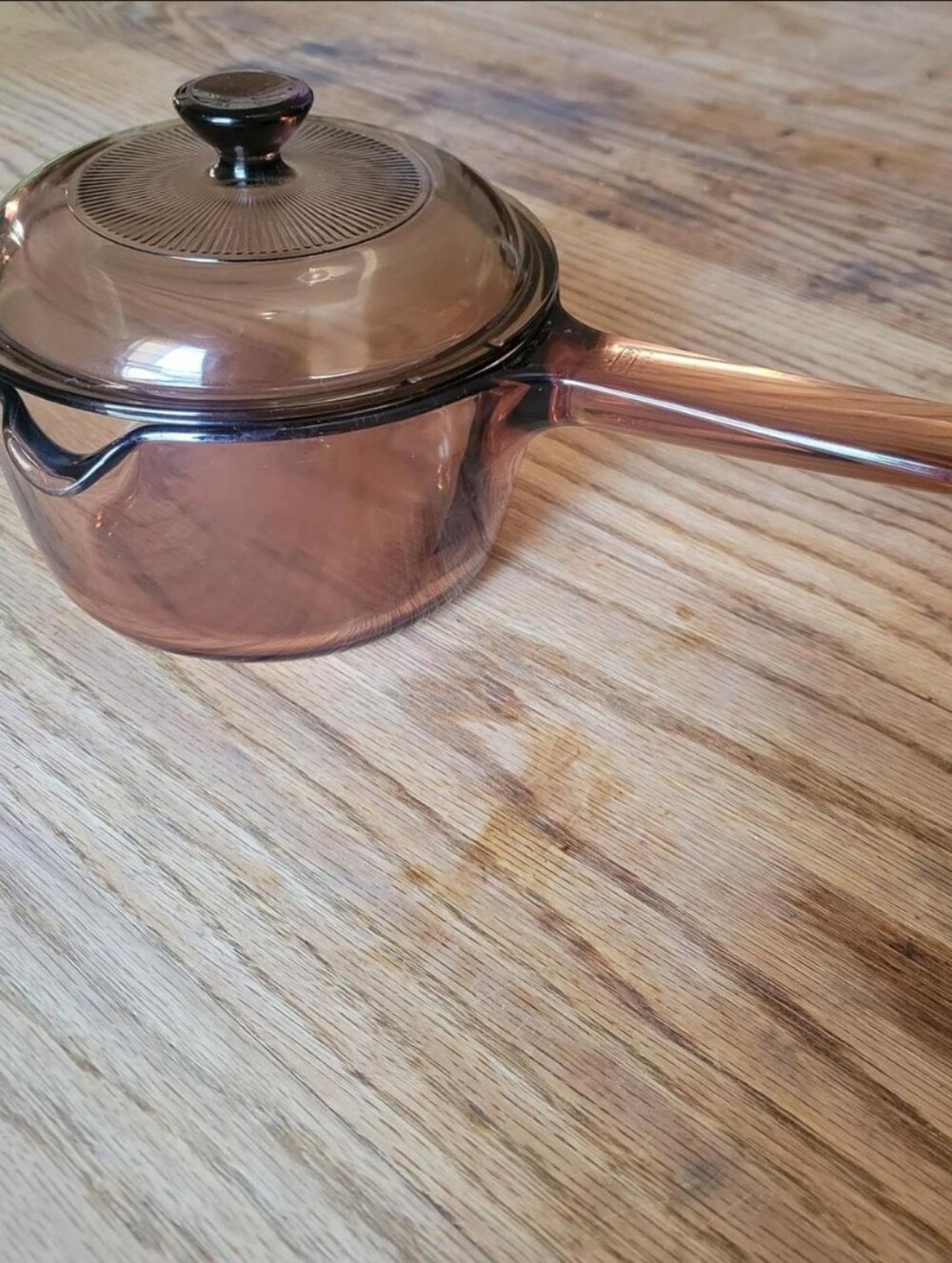 Pyrex Corning Vision Ware 1 Qt/Liter Saucepan Spout Amber W/Lid Nonstick Bottom